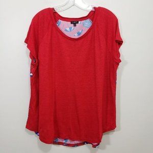 Talbots cap short sleeve linen front with umbrella print back shirt woman's 0X